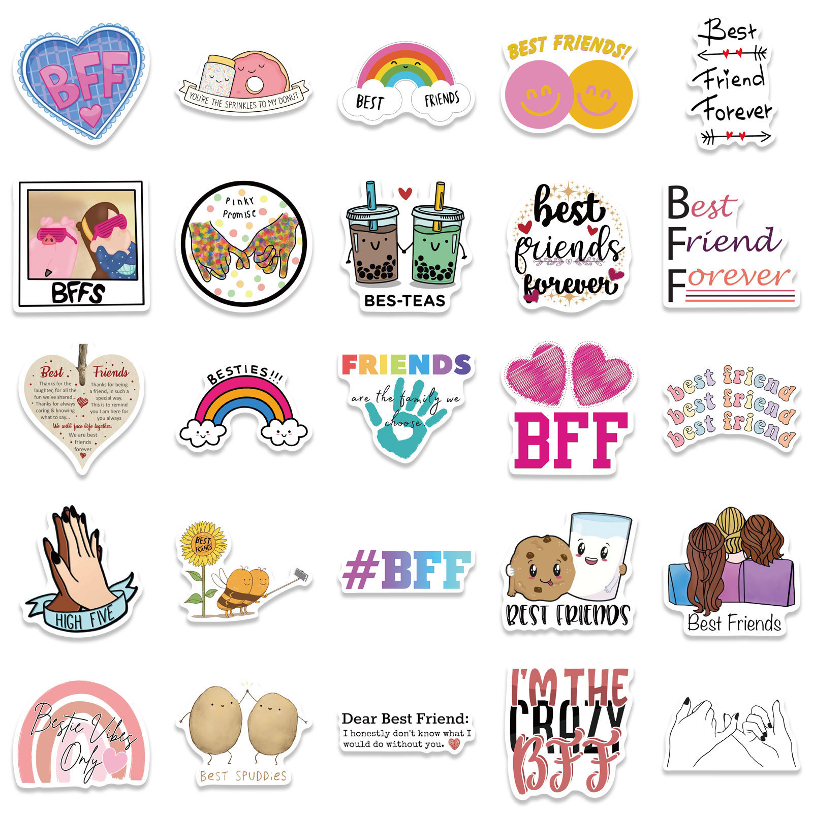 50pcs Reusable Waterproof Friendship Stickers - Perfect for DIY Room  Decoration, Mobile Phone Cases, Skateboards & More - Durable Gift for Teens  & Adu