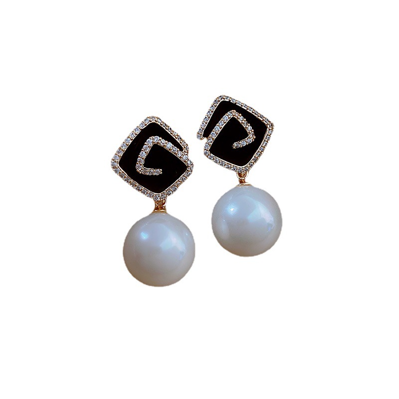 Pearl Rhombus Autumn Earrings Sense Temperament Stud Earrings