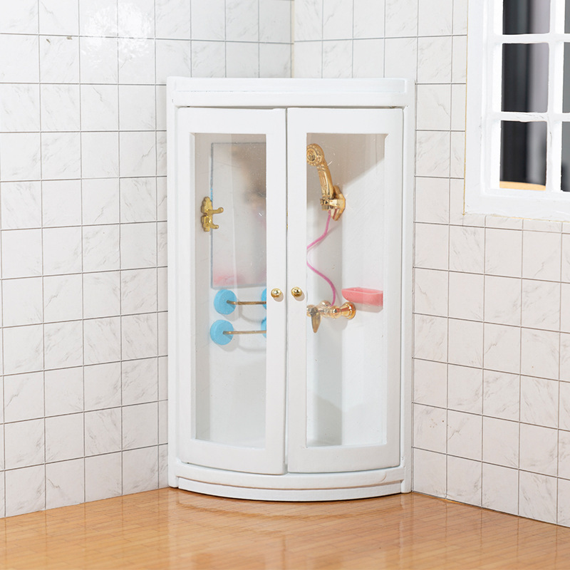 Miniature Dollhouse Bathroom Set With Shower Room, Bathtub, And