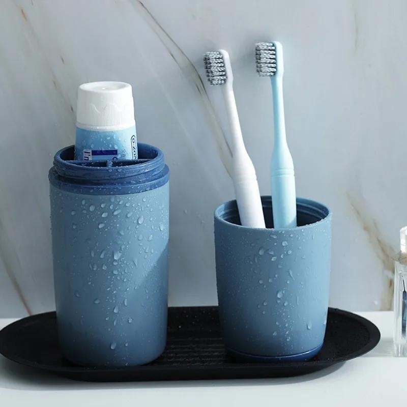 1pc Portable Toothbrush Storage Box, 3-in-1 Mouthwash Cup Toothbrush Holder,  Luxurious Couple Wash Cup For Home Use