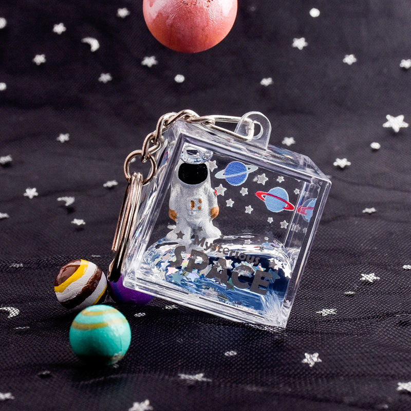 Creative Fashion Square Mysterious Space Accessories Quicksand Bottle Gifts  For Women Astronaut Jewelry Keychain Key Ring Bag Charm Pendant Decorations