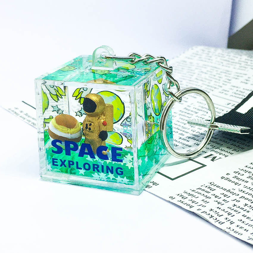 Mysterious Space Glitter Quicksand Square Keychain Astronaut Bag Charm  Keyring Fashion Jewelry Space lover Gifts