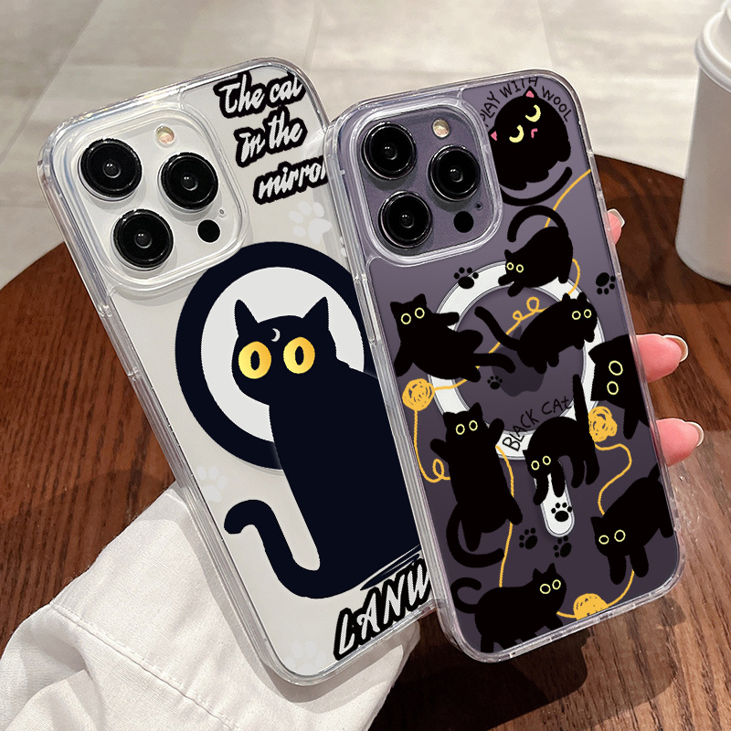 2pcs Black Cat Pattern Phone Case For Iphone 11 12 13 14 Pro Max