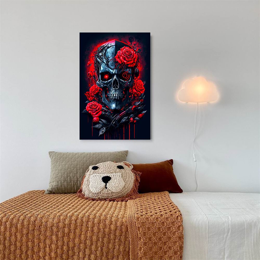 Canvas Painting, Robot Skull With Rose Poster, Ideal Gift For Living Room,  Kitchen, Decor Wall Art Wall Decor, Home Decor, Wall Art, Room Decor, Room  Decoration, No Frame, Halloween Decoration Temu