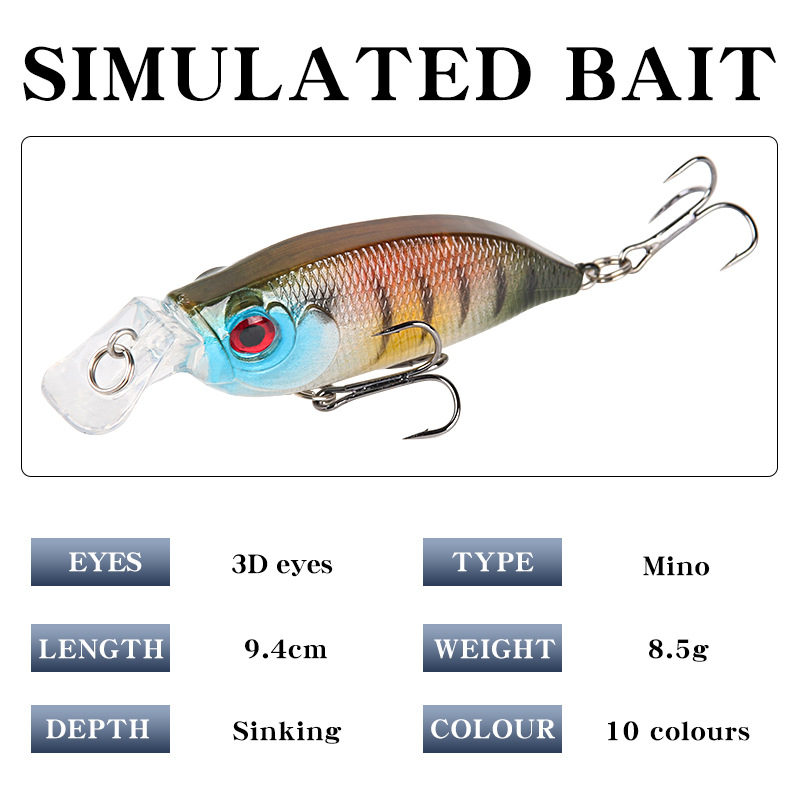 10 Colors Flat Tongue Sinking Minnow Lure Ringing Beads 3d - Temu