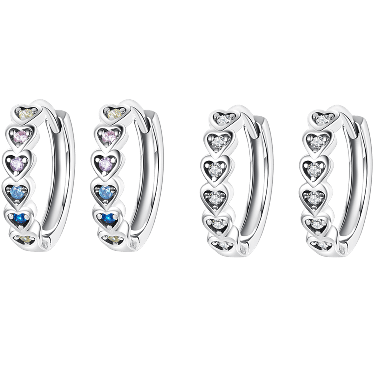 PANPOKI 925 Silver Colorful Heart Zircon Stud Earrings