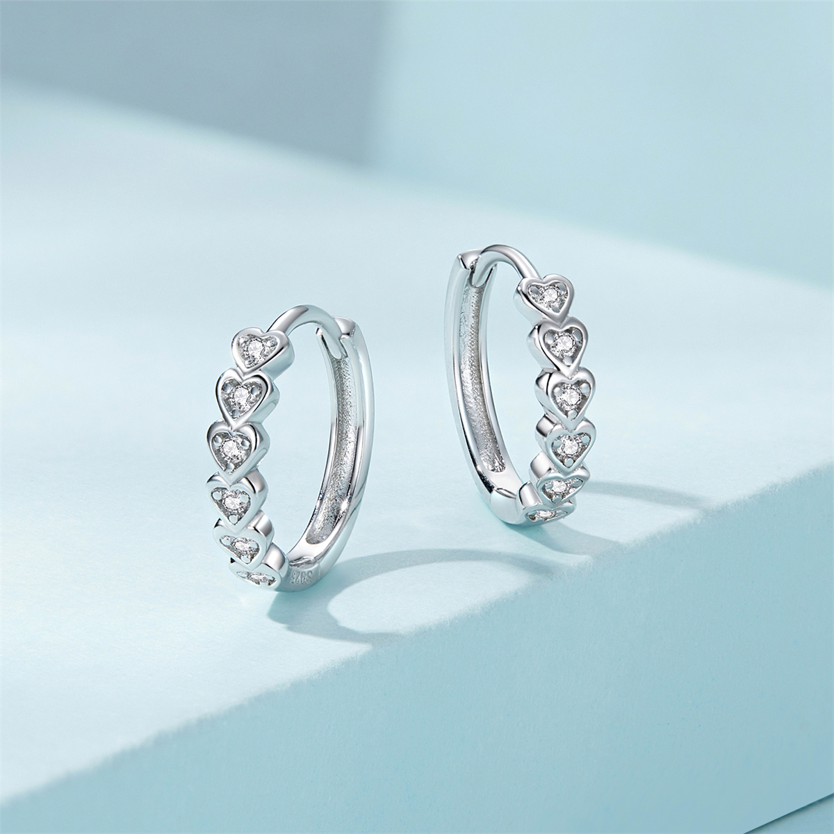 PANPOKI 925 Silver Colorful Heart Zircon Stud Earrings