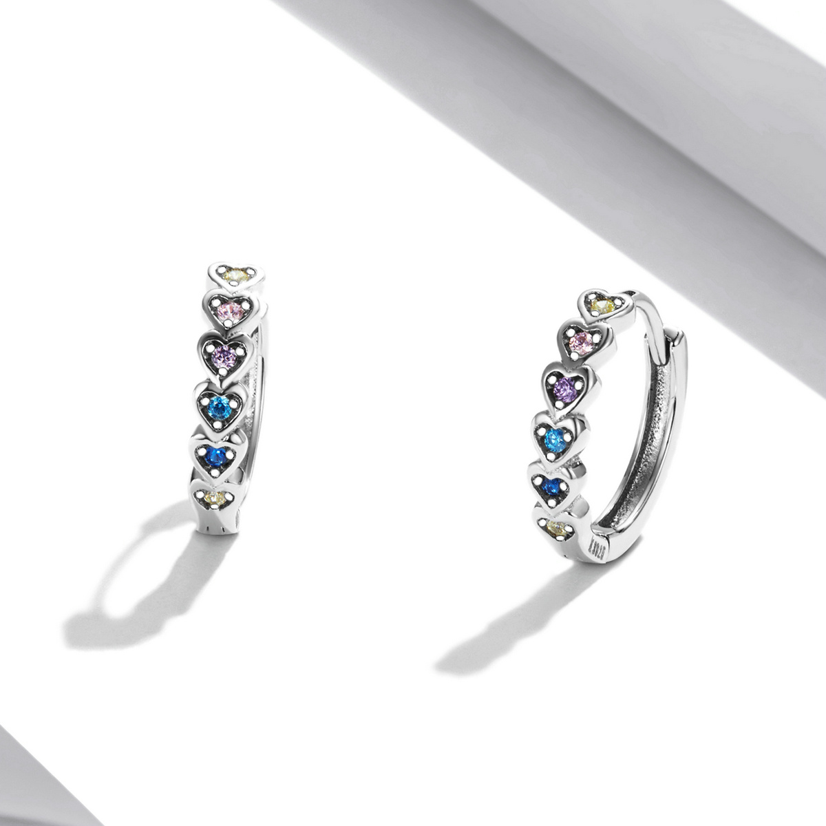 PANPOKI 925 Silver Colorful Heart Zircon Stud Earrings