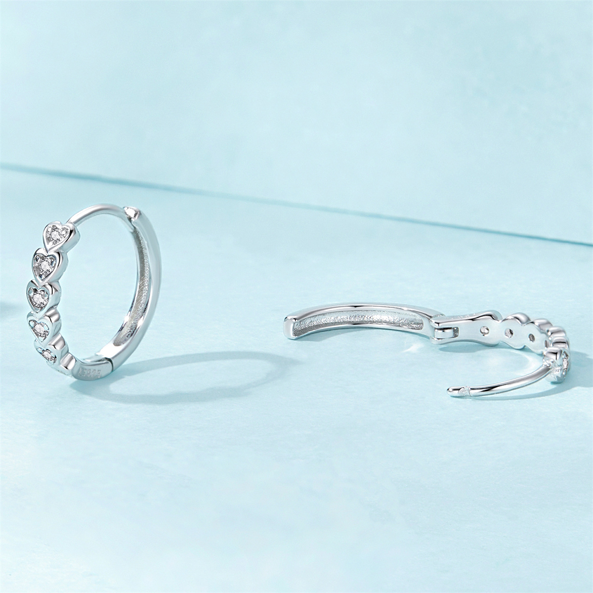 PANPOKI 925 Silver Colorful Heart Zircon Stud Earrings