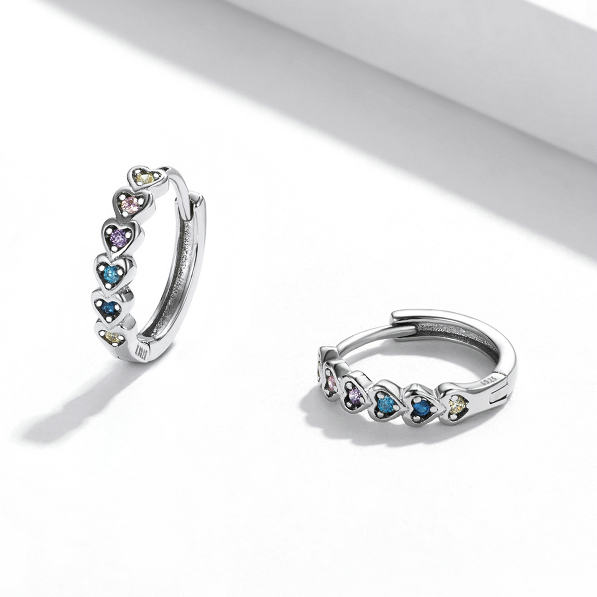 PANPOKI 925 Silver Colorful Heart Zircon Stud Earrings