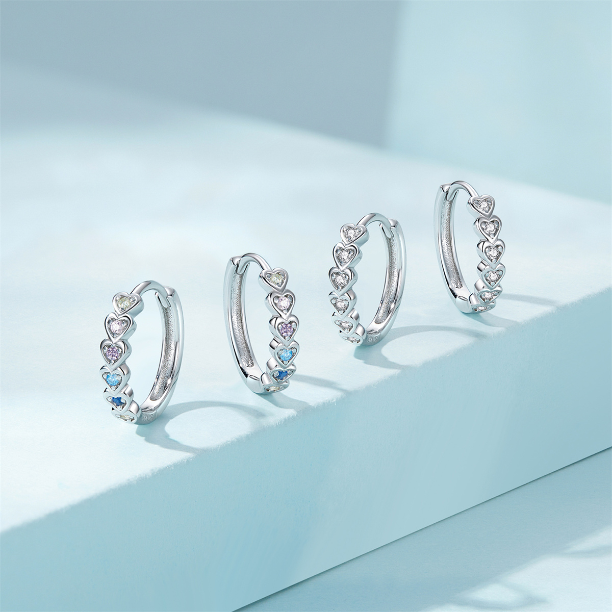 PANPOKI 925 Silver Colorful Heart Zircon Stud Earrings
