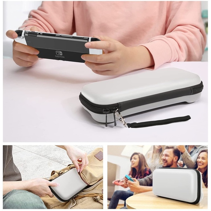 for nintendo switch oled model carrying case 9 in 1 accessories kit for 2021 ns switch oled model with dockable protective case hd screen protector and 6 pcs thumb grip caps details 7