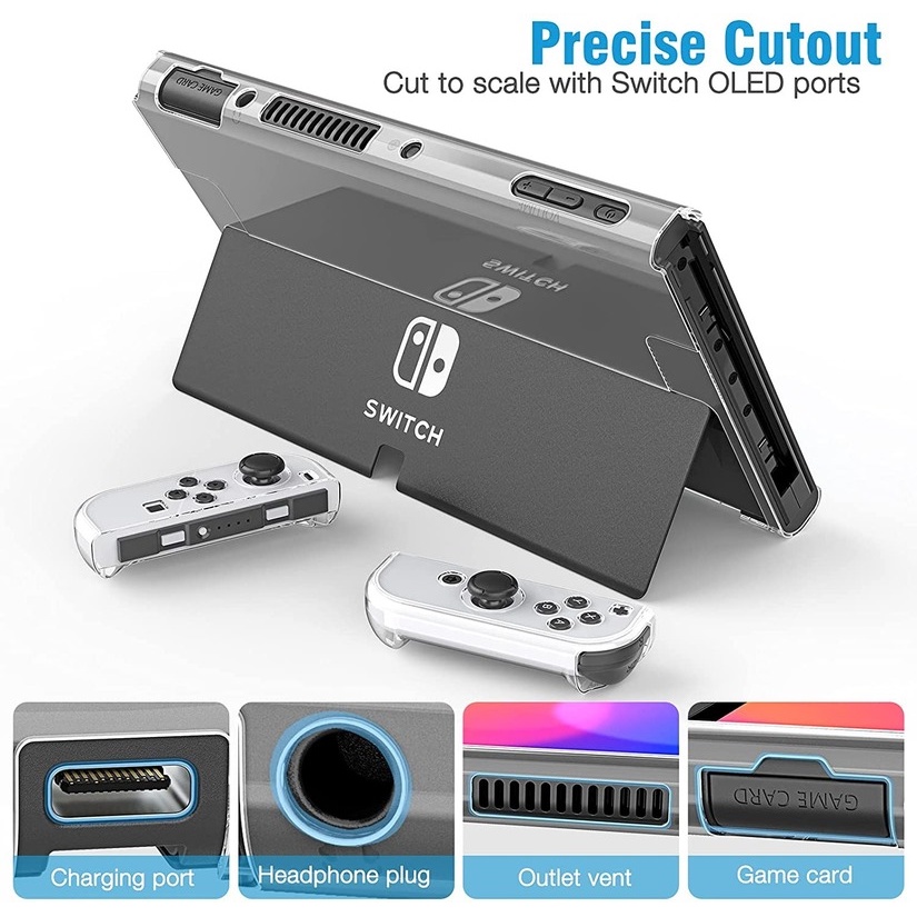 for nintendo switch oled model carrying case 9 in 1 accessories kit for 2021 ns switch oled model with dockable protective case hd screen protector and 6 pcs thumb grip caps details 4