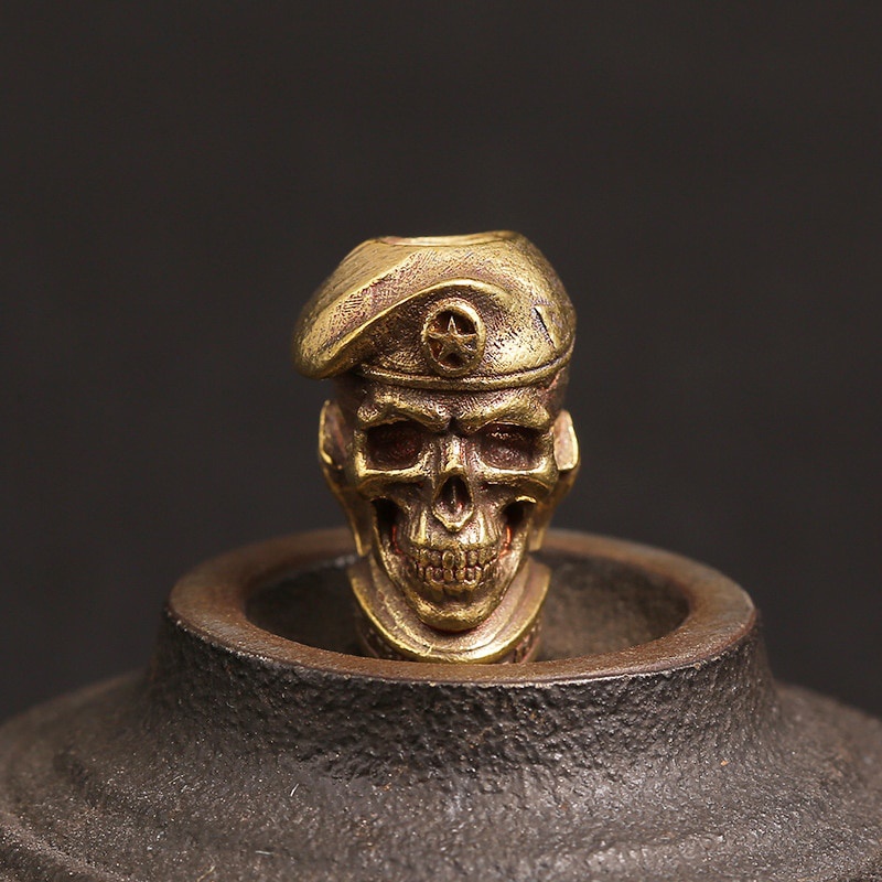 Antigue Bronze Cowboy Skull Paracord Beads, Knife Beads, Lanyard