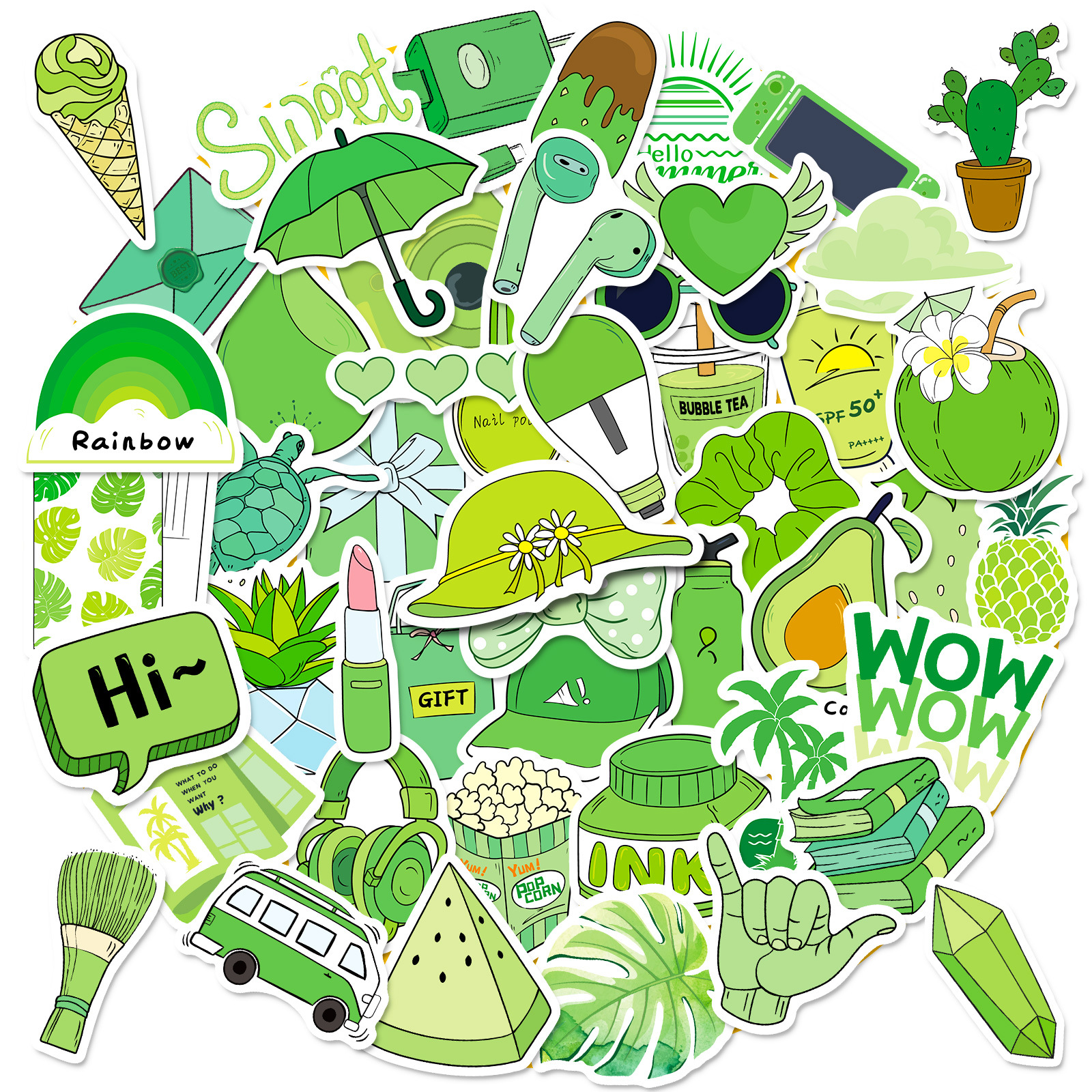 Green Little Fresh Stickers Waterproof Stickers For Water - Temu