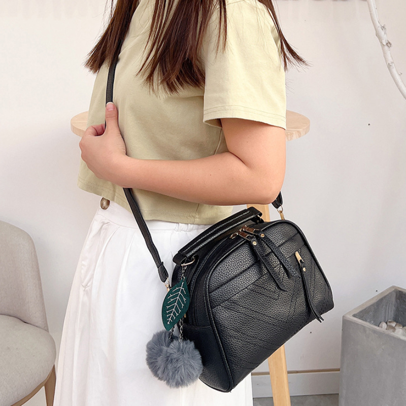Stylish Crossbody Bag with Pompom - Women's Handbag & Purse