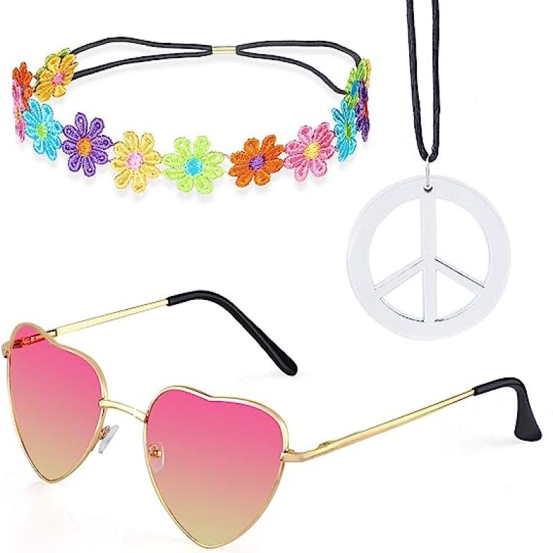 Hippie Costume Set 60's Style Circle Glasses Peace Sign - Temu