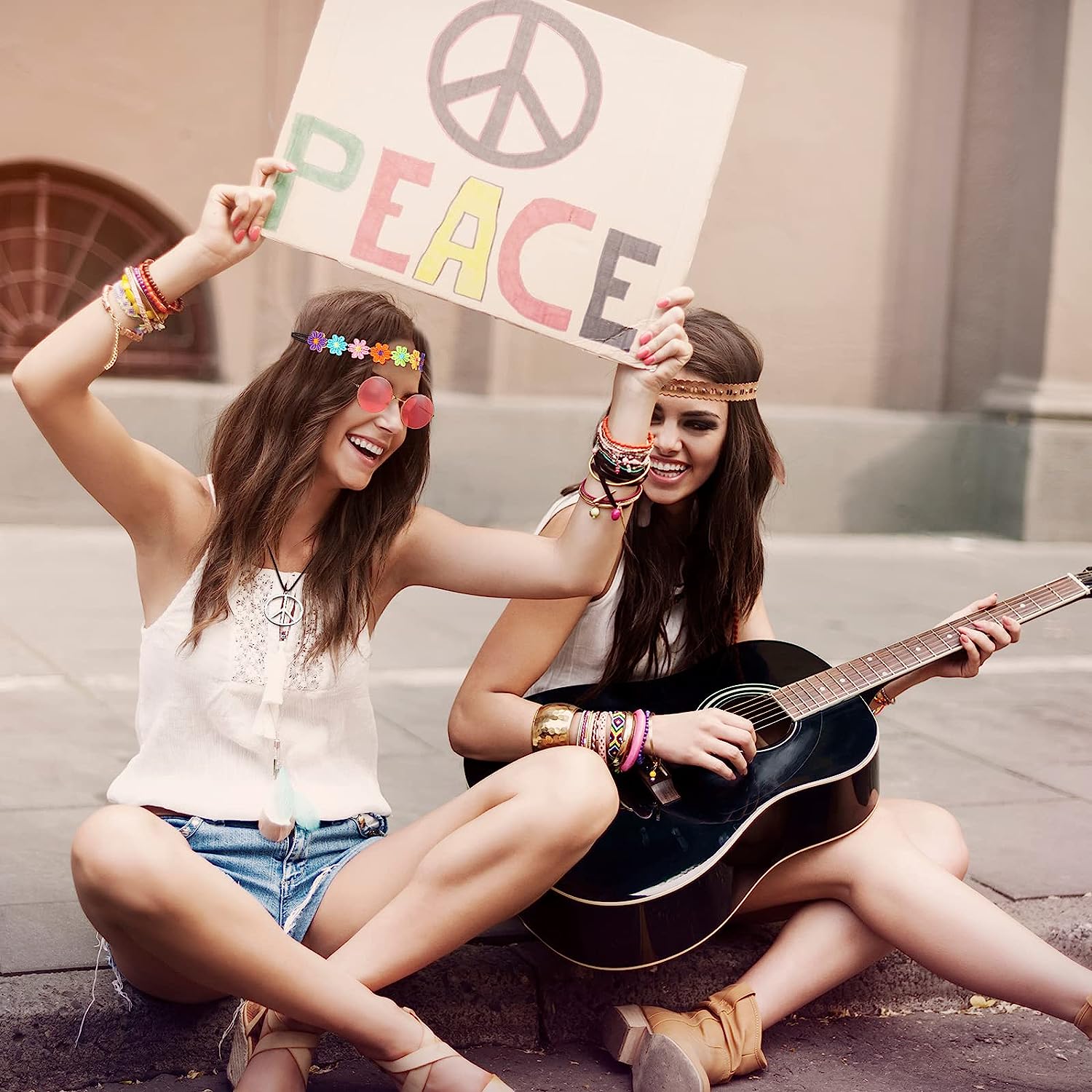 Grosses Lunettes Rondes Hippies Jaunes - Jour de Fête - Hippie - Top Thèmes