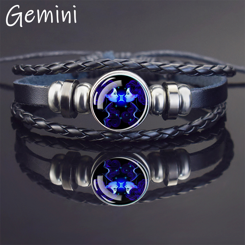 Adjustable leather necklace with Gemini zodiac charm