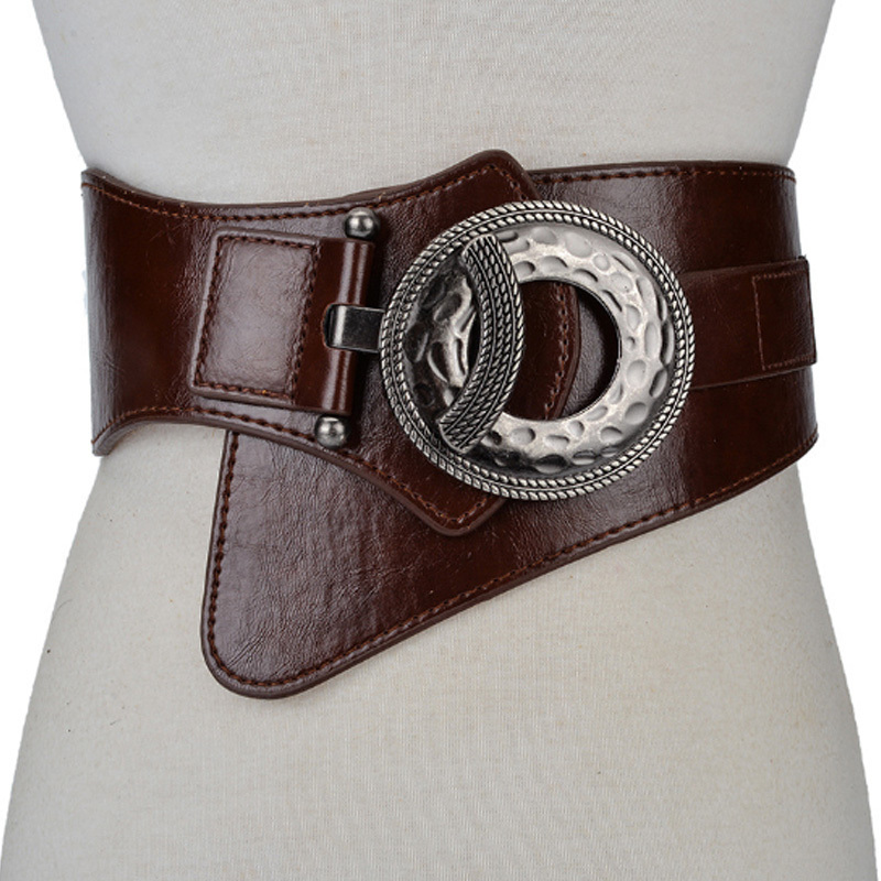 1pc Brown Double-buckle Vintage Carved Punk Style Waist Belt, Perfect For  Dress And Suit