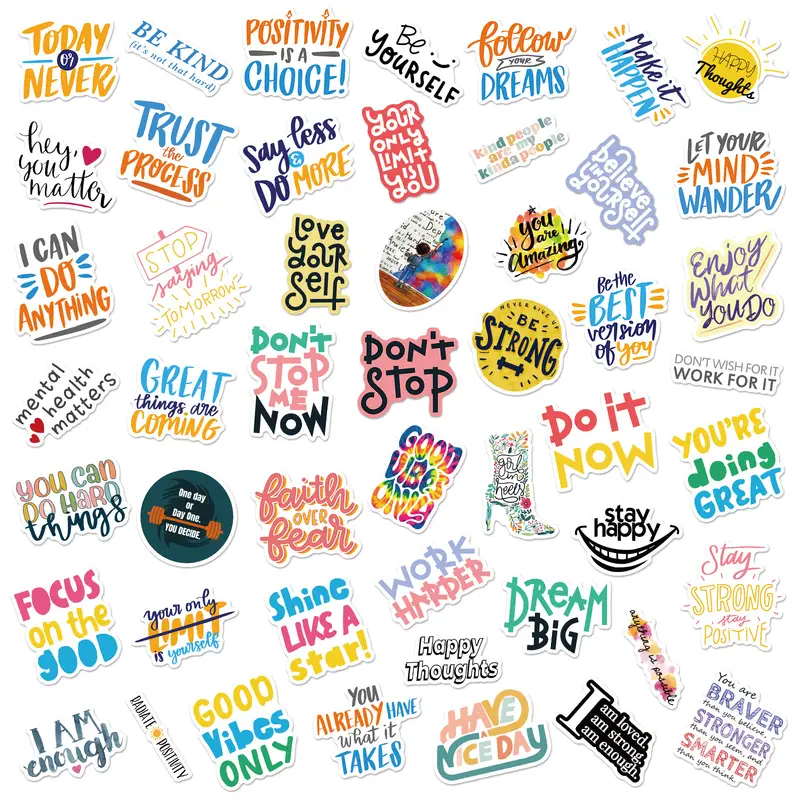 Inspirational Text English Slogan Stickers, Set Of 50, Waterproof And Uv Resistant, Great For All Your Gadgets