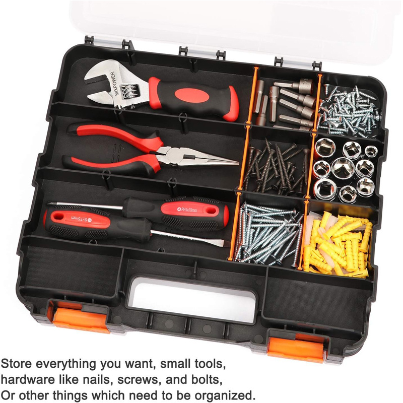  Caja pequeña de piezas de herramientas, caja de almacenamiento  de herramientas de plástico, organizador de hardware para el hogar con  separadores extraíbles, pequeña caja de herramientas para clavos, tornillos,  tuercas y