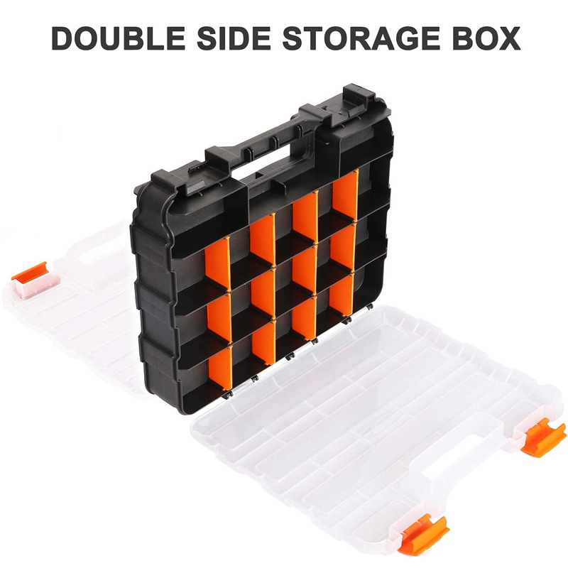 AIDY-PRO Small Parts Storage Case Tools Box Organizer Double Side 34 Compartments Hardware Organizers with Removable Plastic Dividers for Screws Nuts