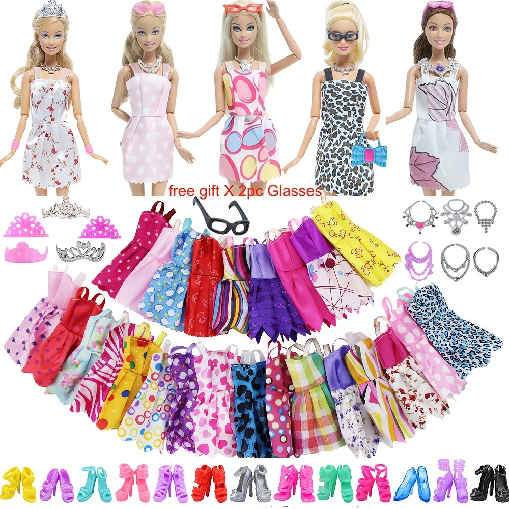 20 Pcs Doll Clothes and Accessories Handmade 2 Sequins Dresses 4 Fashion  Dresses 4 Tops and Pants Casual Outfits 10 Shoes for 11.5 inch Girl Dolls