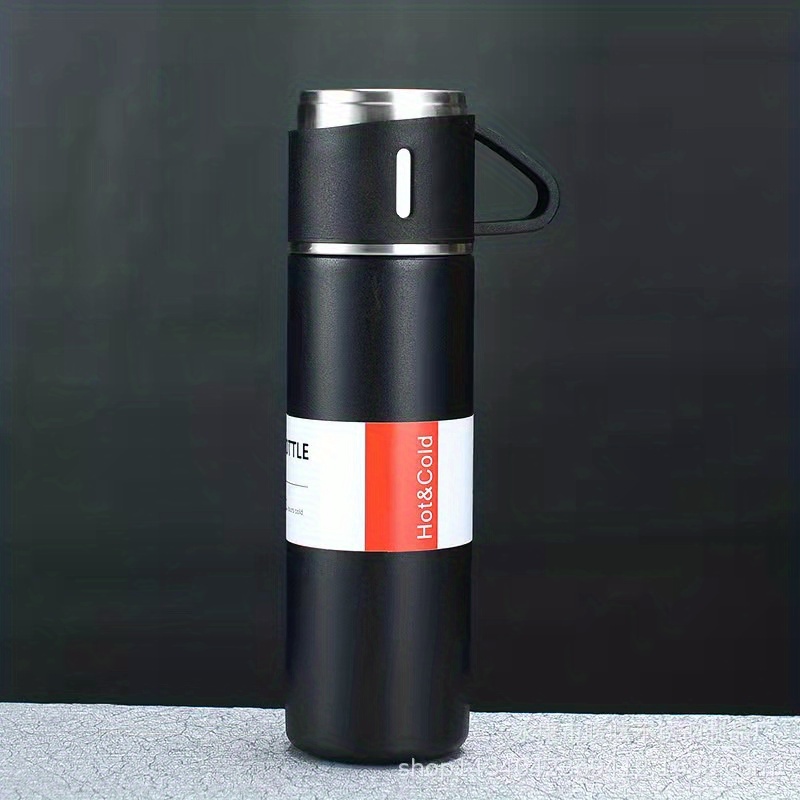 Stay Hydrated On-the-go: Stainless Steel Vacuum Insulated Water Bottle With  Cup & Portable Thermal Coffee Mug - Temu