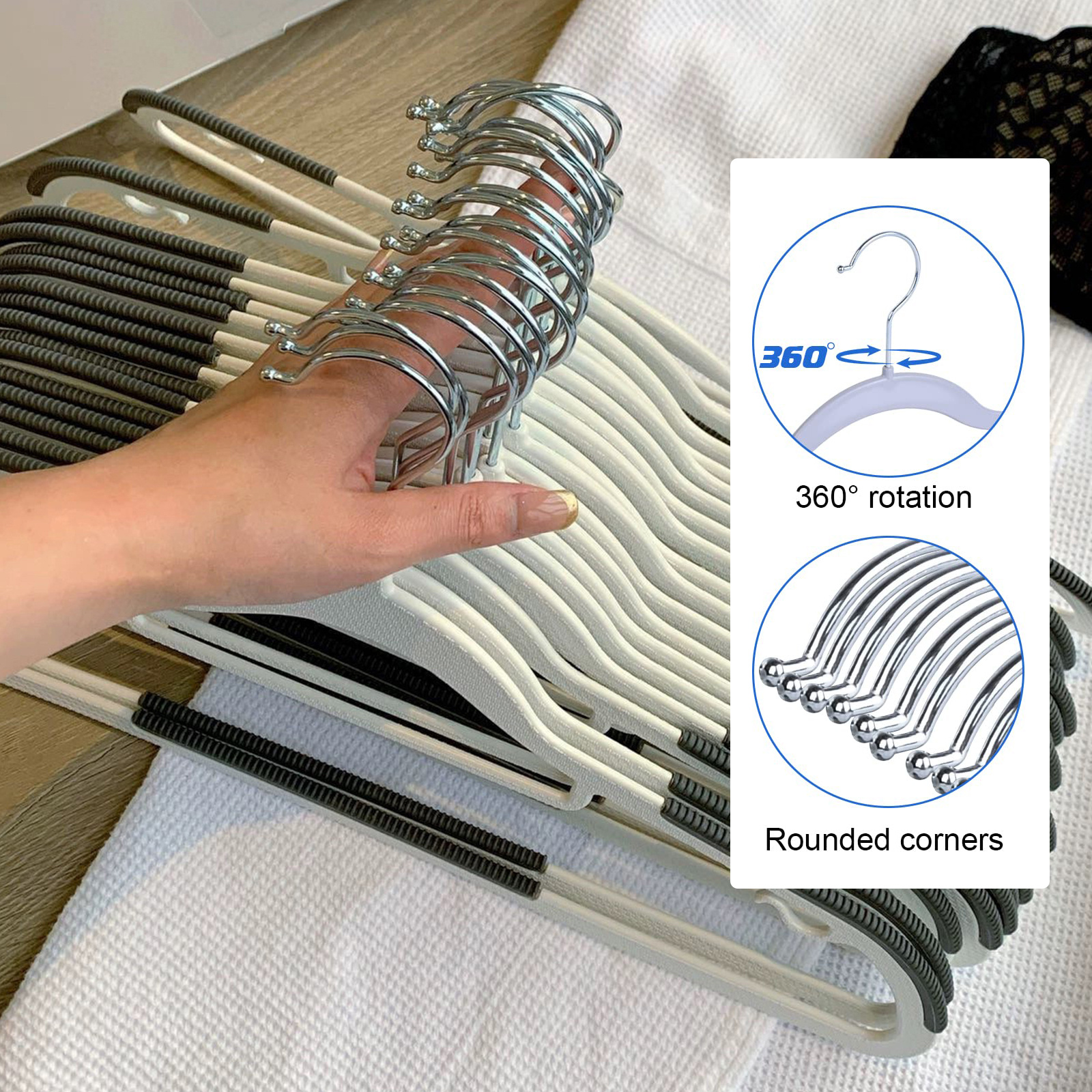 10pcs Plastic Hangers Non Slip Swivel Hook Space Saving Organizer