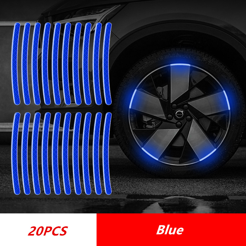 

20pcs Car Wheel Hub Reflective Stripes Door Safety Opening Warning Sticker Tape Auto Rear Warning Reflective Tape Car Accessories