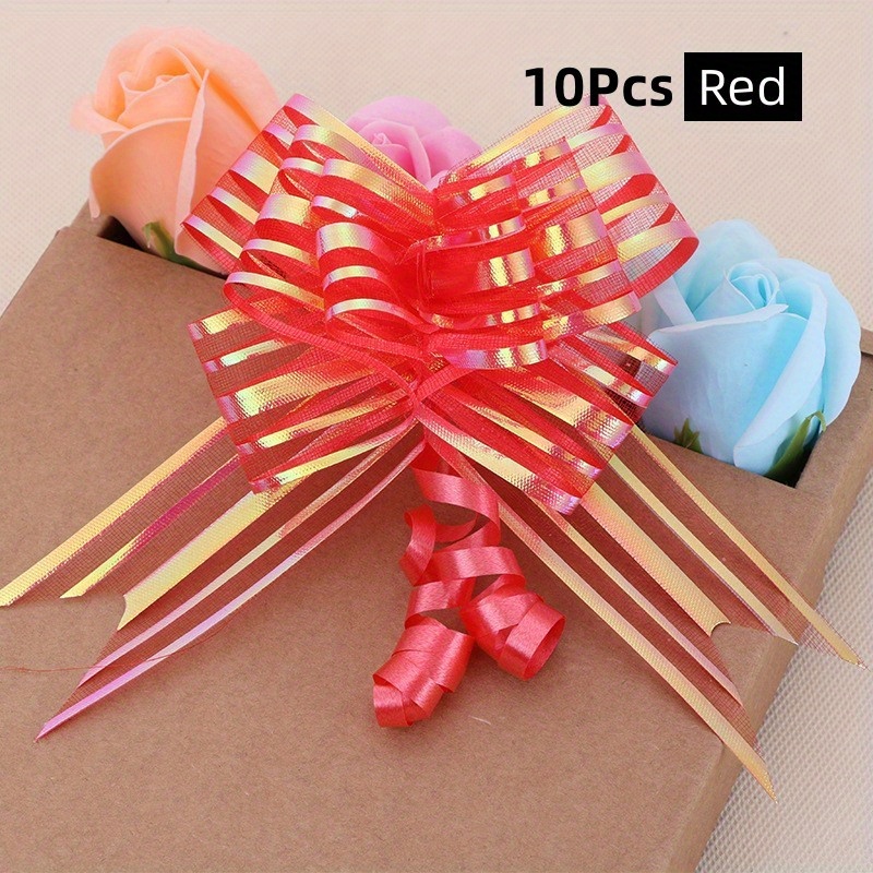 Ribbon Pull Bows Green Flowers Wedding Gift Wrap Ribbon Home Party Decor 10  Pcs
