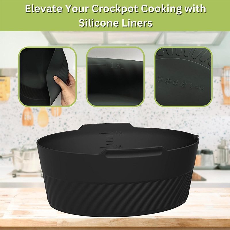 Silicone Crock Pot Liner for 6 Quart Reusable Slow Cooker Liners (Black and  Gray