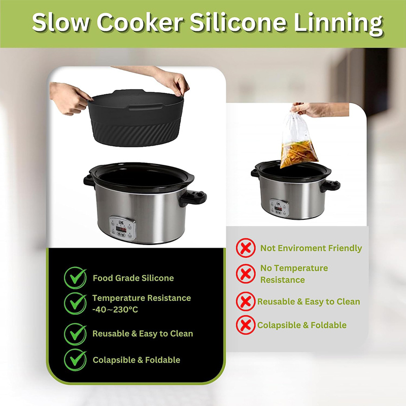 2pcs Slow Cooker Liners, Reusable Food Grade Silicone Crock Pot Liners,  Easy Wash Thicker Cooking Liner Fit 5-6 Quarts Round and Oval Slow Cooker