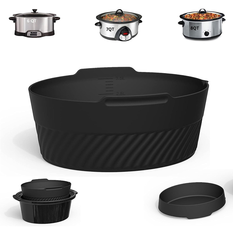 Silicone Crock Pot Liner for 6 Quart Reusable Slow Cooker Liners (Black and  Gray