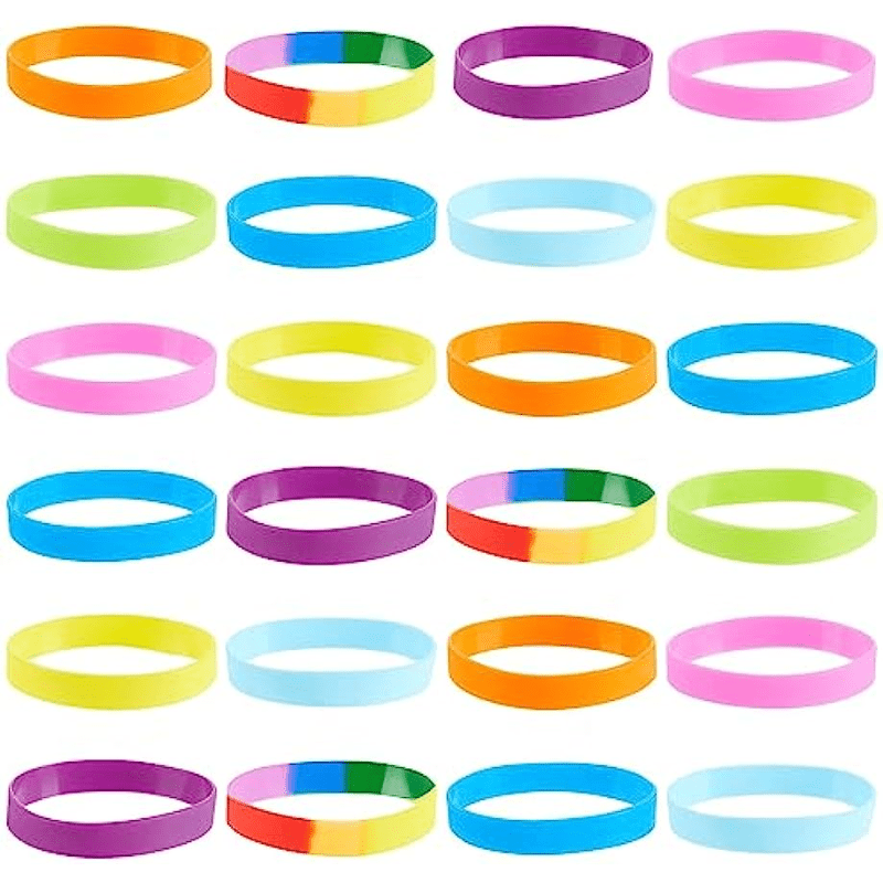 GOGO 60 Pcs Rubber Bracelets for Kids, Silicone Rubber Wrist Bands for  Events - Mixed Colors