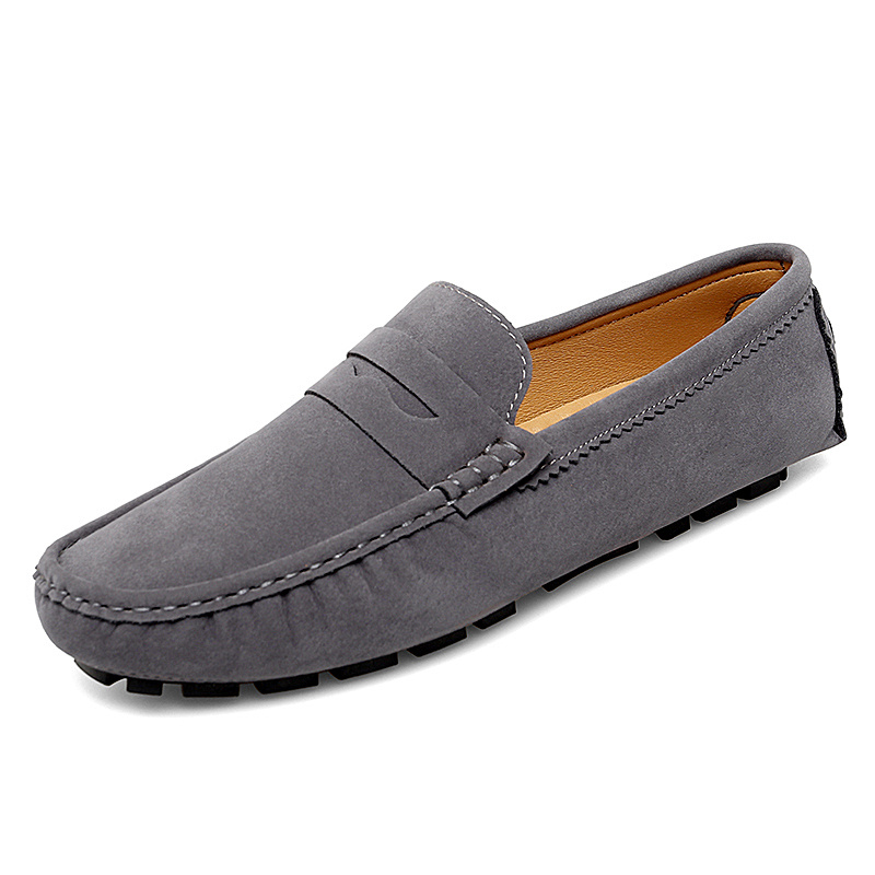 Grey Leather moccasin Slip-On Loafers Classic Design Handmade Men Light Gray Suede Leather Moccasin Shoes, Bit  main image 3