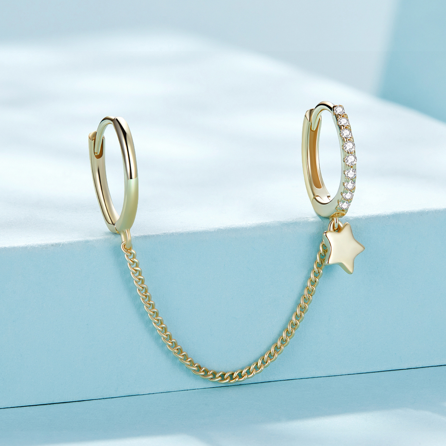PANPOKI 925 Silver Zircon Star Pentagram Chain Earrings Studs