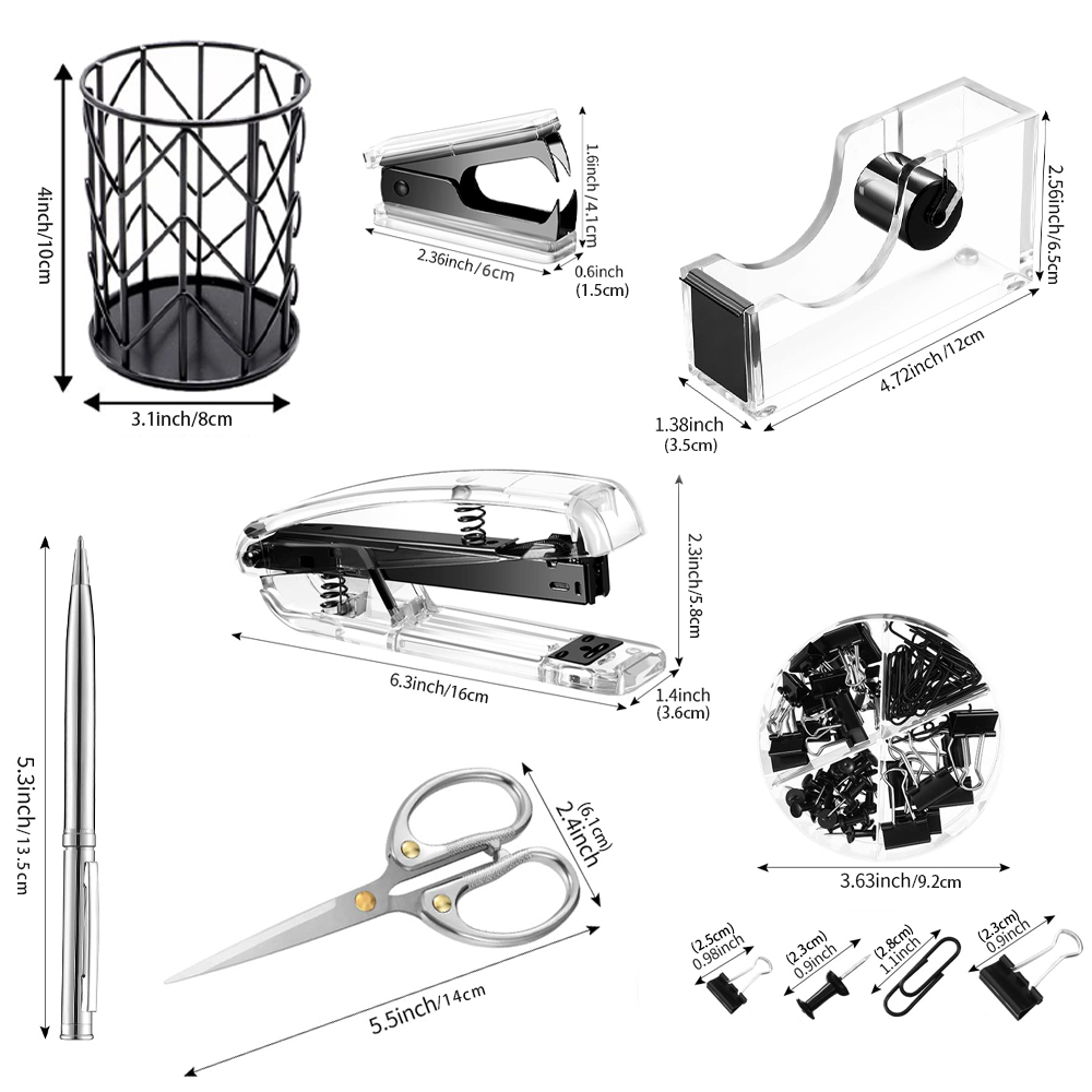 Office Supplies Set Desk Accessory Kit with Stapler Tape Dispenser Staple  Remover Staples Hole Puncher Paper Clips Scissor and Letter Opener  Ballpoint