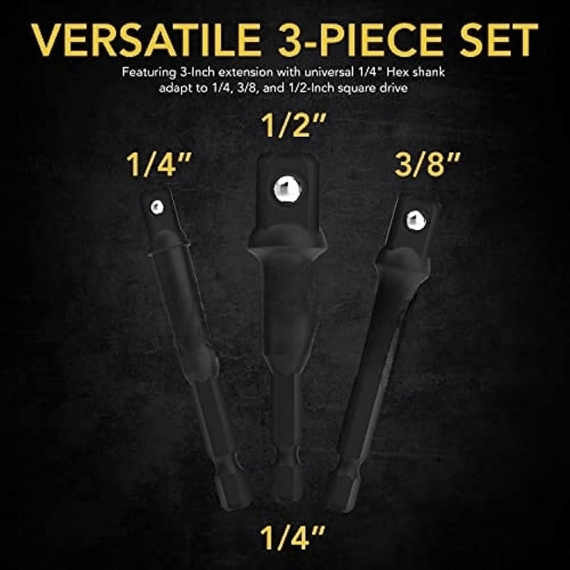 3pcs Impact Grade Socket Adapter Set, Extension Bit With Holder