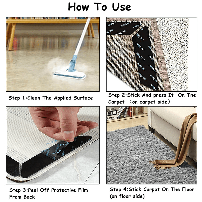 Rug Gripper,anti Slip Carpet Pads For Tile/wood Floors, Washable &  Durable,washable Area Rug Pad Carpet Tape Corner Side Gripper For Hardwood  Floors And Tile - Temu