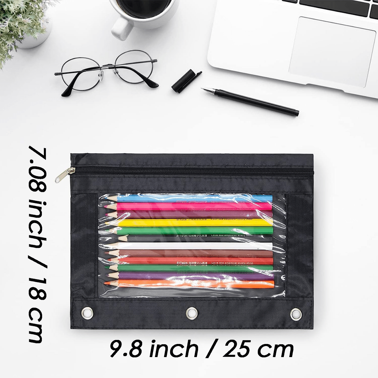 5-Pack of Colorful Binder Pencil Pouches with Rivet Enforced 3 Ring and  Zipper Pulls - Perfect for Storing School Supplies!