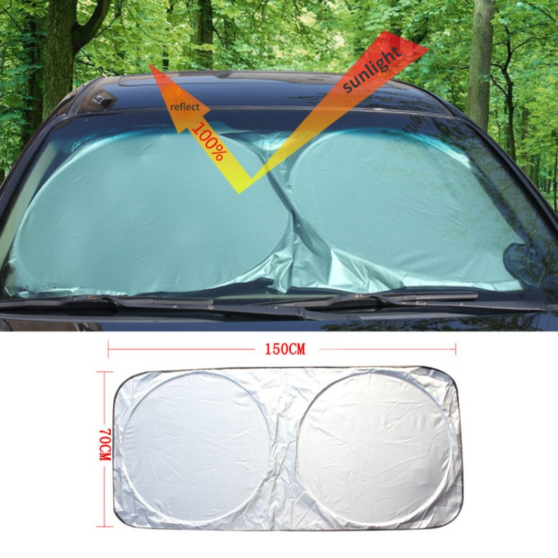 Universal Car Sunshade 150*70cm/59.06*27.56in Silver-coated Car Sun Visor  Car Double-ring Sun Visor