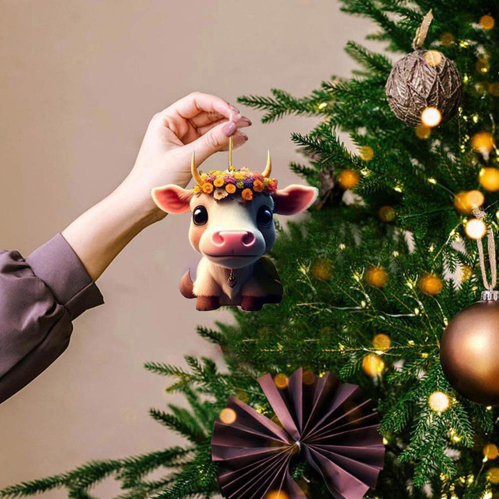 Niedliche Karikatur Kuh Auto Anhänger Weihnachtsbaum Kuh Ornament