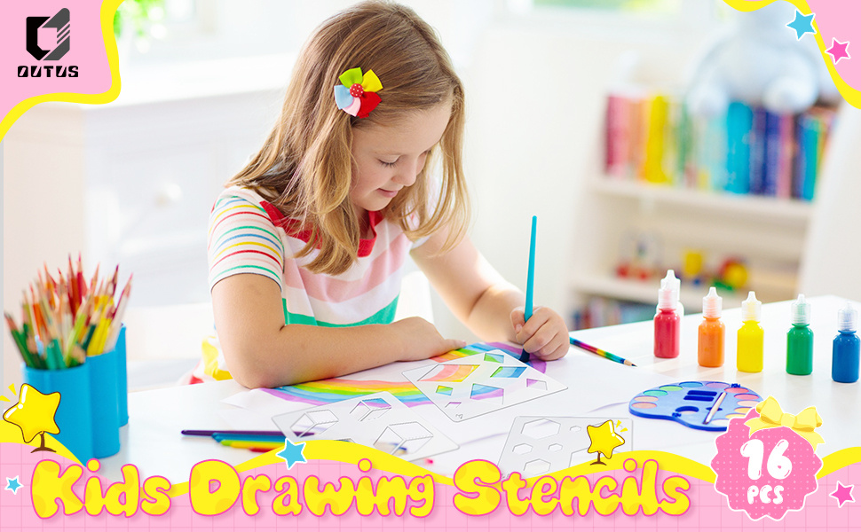 16 Pieces Kids Drawing Stencils Basic Shape Stencils Plastic Drawing Stencil