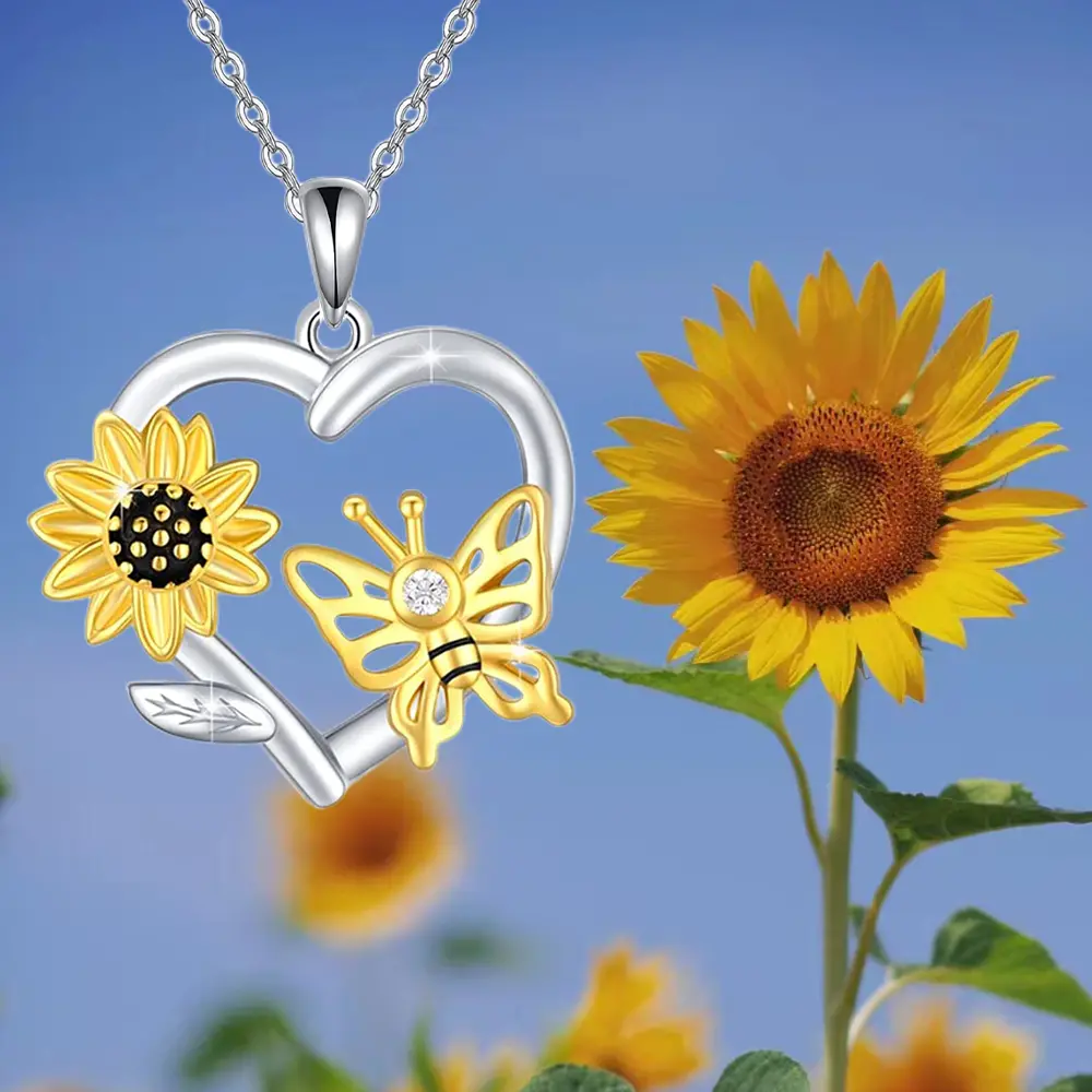 Elegant And Delicate Sunflower Butterfly Love Necklace For Ladies And Girls  As A Birthday Or Christmas Gift