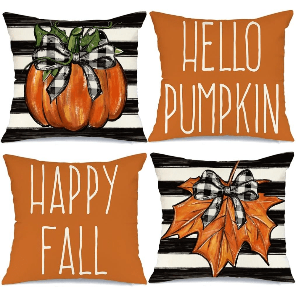 Fall Pillow Covers,18 x 18 inch Set of 4 Thanksgiving Throw Pillow  Cases,Thanksgiving Cushion Decor for Home Outside Patio Front Porch House  Farmhouse