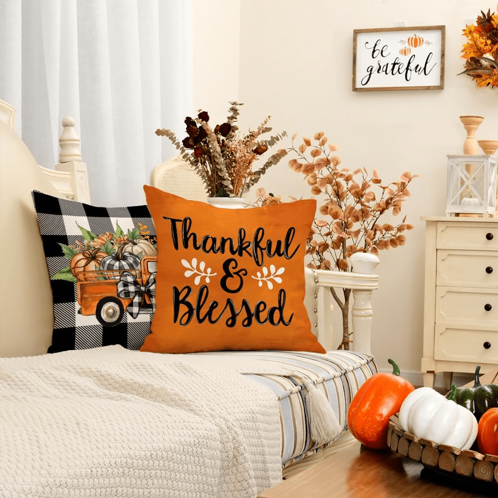 Fall Decorative Throw Pillow Covers Pumpkins Thankful - Temu