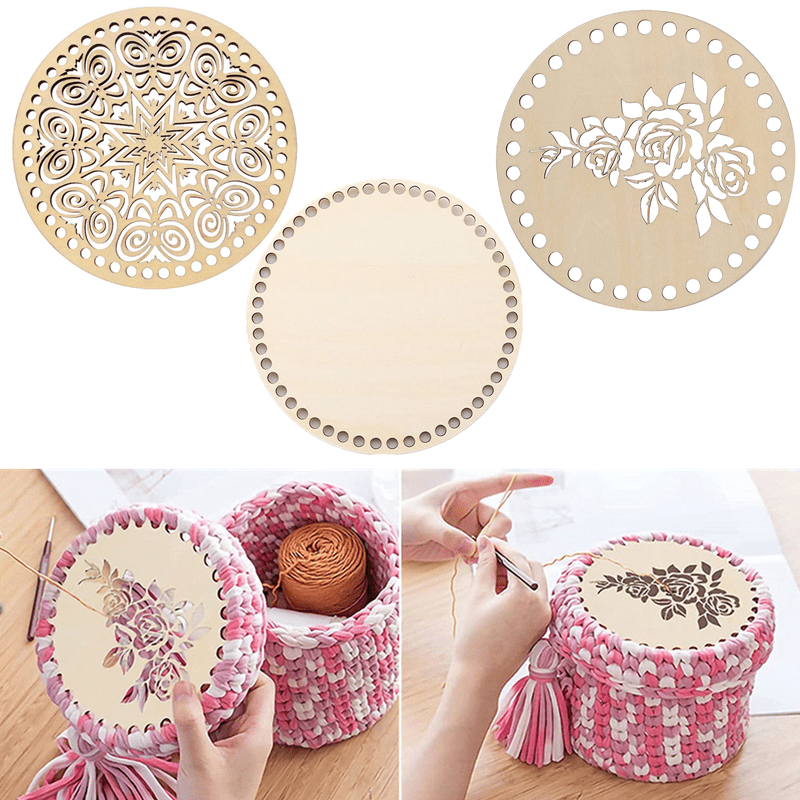 2Pcs Natural Wooden Basket Bottom Circle Crochet Basket Wood Base for DIY  Knitting Basket Weaving Supplies Craft Making