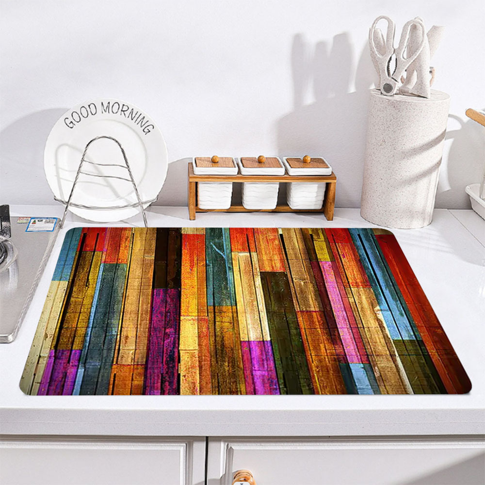 1pc Rubber, Multicolor, Washable, Absorbent Kitchen Counter Dish Drying Mat